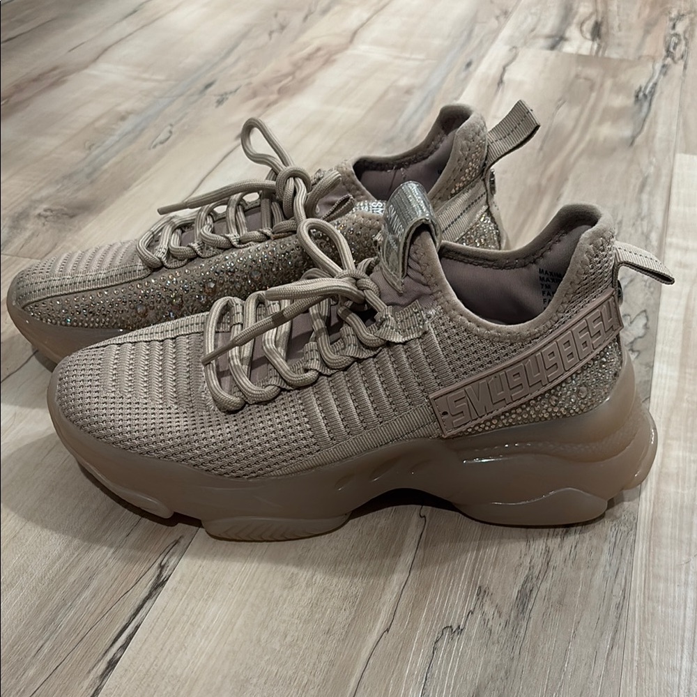 Stylish Taupe Sneakers with Rhinestone Detail